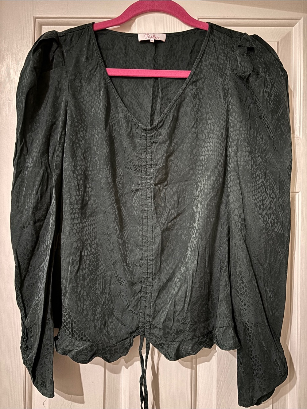 Parker Silk Blend Green Snake Blouse - Size XS